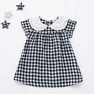 2019 nieuwe zomer casual baby meisjes kostuum jurk voor meisjes korte mouw raster jurk kinderkleding meisjes jurken Q0716