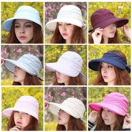 2019 Nueva moda de verano Estilo coreano Bowknot Big Visor Cap Color a juego Playa Sombrero para el sol para mujeres Chapeau Femme Ete G220301