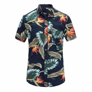 2019 New Summer Mens manches courtes Plage Chemises hawaïennes Coton Casual Chemises à fleurs Regular Plus Size 3XL Vêtements pour hommes Mode T200108