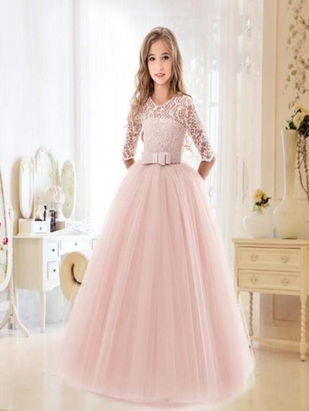 2019 nouvelle adolescente princesse dentelle solide robe enfants fleur broderie robes pour filles enfants bal fête porter robe de bal rouge BY2218141