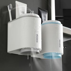 2019 Nieuwe tandenborstelhouder met 2 kop Magnetische attractie Muurbevestiging Tandpasta Shaver Plankopslag Badkamer Accessoires Set LJ201204