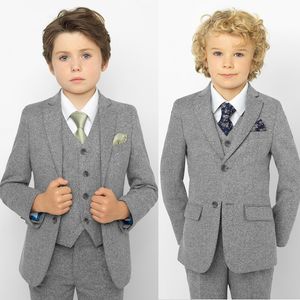 2019 Nieuwe Tweed 3 Pieces Boy's Formal Wear Suit Kids Wedding Kids Slim Fit Smokkelen voor Party Prom