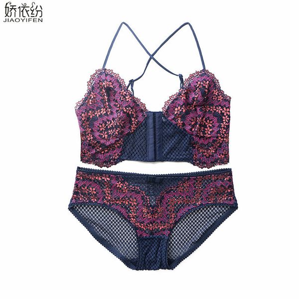 2019 Nouveaux Sous-Vêtements Ultra Mince Brève Ensembles Six-Rangs Dentelle Fleurs Sexy Fille Lingerie Culotte Ensemble Français Soutien-Gorge Y200708