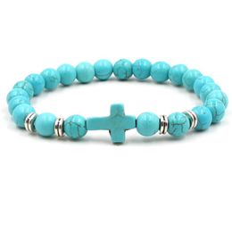 2019 nieuwe unisex mode cross armband multicolor turquoise natuurlijke stenen kralen Boeddha armbanden voor geliefden cadeau