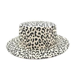 2019 new Unisex Leopard Flat Top Hat Imitazione di lana Donna Fedora Cappelli Elegante Vintage Trilby Caps Panama Jazz Hat Chapeau182C