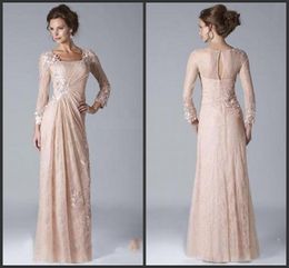 2020 New Vintage Champagne mère de la mariée robes de marié encolure carrée à manches longues en dentelle en mousseline de soie robes de soirée vestido de novia