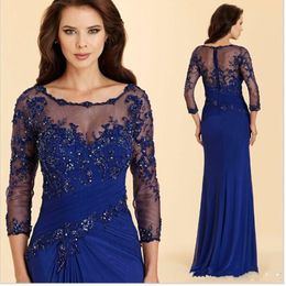 2019 Nouvelles robes de soirée en bleu royal vintage de haute qualité en mousseline de mousseline de bal robe d'événement formelle Mère de la robe de la mariée 228w