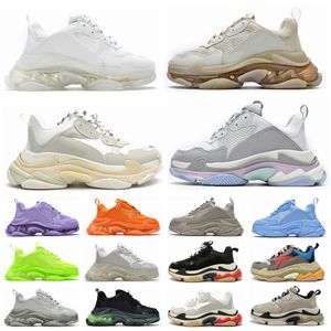 17FW Pairs Triple S Clear Sole Hombres Mujeres Zapatos casuales Fondo de cristal Todo blanco Negro Verde Rosa Amarillo Arco iris Deportes al aire libre Old Dad Shoe