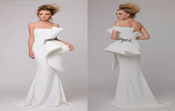 2019 Nouvelles robes de bal de bal de sirène blanche Robe de soirée de perles sans manches