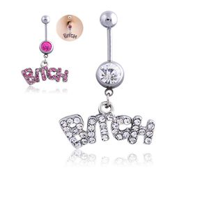 2019 Nieuwe Witte Rvs Strass Sexy BITCH Brief Dangle Navel Navelpiercing Body Piercing 2 Kleuren7048990