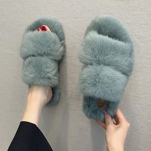 2019 nieuwe winter zachte harige slippers warme flip flops platte slaapkamer huis thuis indoor slippers pluche schattige slippers vrouwen bont dia's y200106