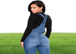 2019 Nuevas mujeres Overoles de mezclilla Peto elástico rasgado Cintura alta Jeans largos Pantalones lápiz Mamelucos Mono Jeans azules Monos j17960662