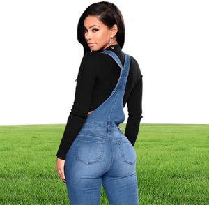 2019 nouvelles femmes Denim salopette déchiré Stretch salopette taille haute longue jean crayon pantalon barboteuses combinaison bleu jean combinaisons j15808767