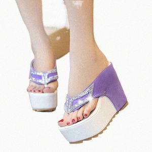 2019 nouvelles femmes été plate-forme chaussures à semelles compensées noir violet sandales pour dames femmes Bling diapositives bascule chaussure P8Os #