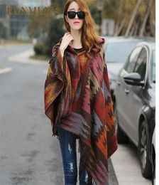 2019 NOUVELLES Femmes Hiver Boho Manteau À Capuchon Cape Poncho dames Châles envelopper femme Pashmina plaid cachemire couverture écharpe Bufanda Mujer T5827302