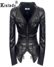 2019 New Women039s Cool Black Pu Leather Jacket Automne Ourm Wintum Outwear Faux Leather Trentch Coat Punk Moto Biker Veste xxxl8402752