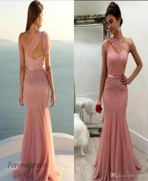 2019 NUEVO CHARE CHIC One Shoulse Blush Pink Press Dress Mleeveless Long Formal Holidays Wear Gown Party Party Made8288689