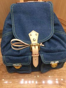 newest designer denim backpack bag women famous brand vintage bags cowhide leather trim patchwork with handle handbag travel bag 4406 oxidizing and chang color