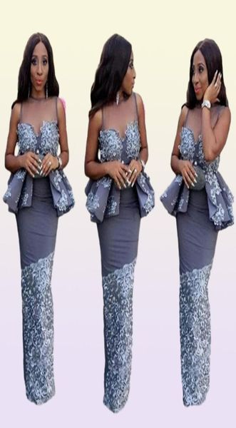 2019 La más nueva moda Brillo Vestidos de noche africanos Estilos nigerianos Cuello transparente Peplum Hasta el suelo Sirena Vestidos de fiesta de graduación 4090115