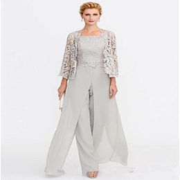 Vestidos de la madre de la novia más nueva de 2019 Dos piezas Jackets de encaje Vestidos de madres para eventos de boda Pantallas de pantalones Vesten Evening 299u