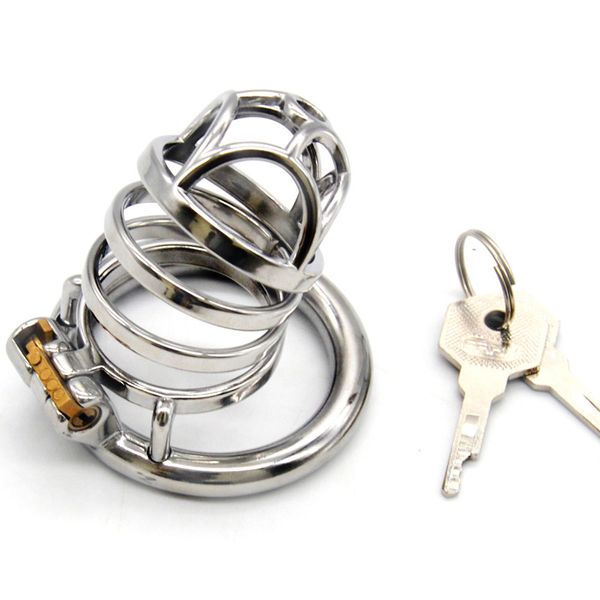 2019 Le plus récent dispositif de chasteté masculine en acier inoxydable Cage à coq Ceinture de chasteté en métal Anneau de pénis Cock Lock Produits de bondage pour hommes G7-1-258C