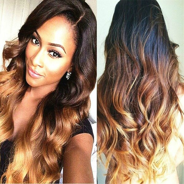 2019 Date Professionnel Dames Sexy Dégradé Blonde Parti Perruques Longs Cheveux Bouclés Couleurs Mélangées Synthétique Perruque MapofBeauty INS Style