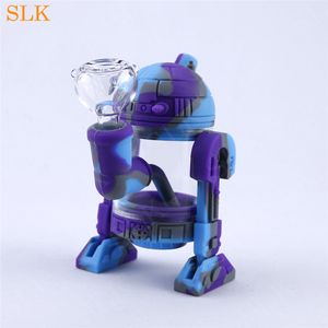 Le plus récent robot bong tuyau à main en silicone R2D2 conception incassable acrylique barboteur eau bongs high times silicone dab rig fumer pot