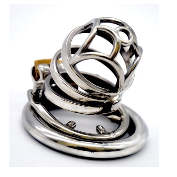 2019 El más nuevo estilo Dispositivo de castidad masculina de acero inoxidable con anillo anti-apagado de púas Jaula de pene hueca Jaula de castidad Productos sexuales para hombres G256E
