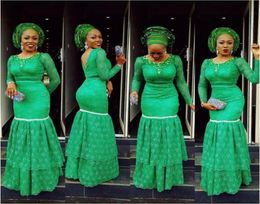 2019 Styles de dentelle nigériane à manches longues Robes de soirée sirène Asoebibella Prom Pageant Gowns Tier Floor Longueur Plus taille1787303
