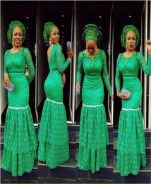 2019 Styles de dentelle nigériane à manches longues robes de soirée sirène Asoebibella Prom Pageant Gowns Tier Longueur du sol plus taille3266622