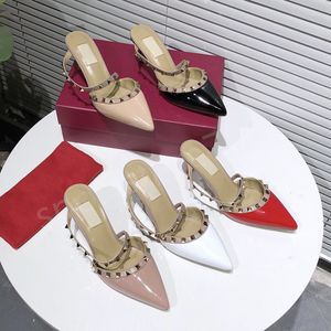 Avec Box dames chaussures habillées en cuir de veau clous en cuir verni escarpins à talons 65MM designer talons hauts femmes talon luxe sexy stiletto baskets slingback femmes sandales