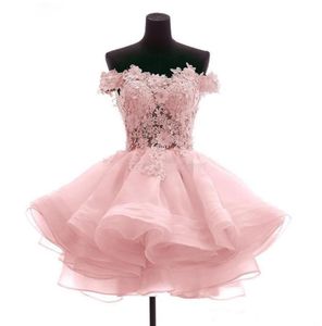 2019 Off the Shoulder Short Cocktail Party Dress Cortos Handmade Flowers Organza Prom Party Jurken 75897226148496