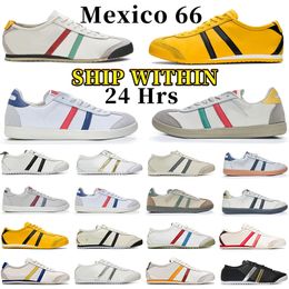 Designer hardloopschoenen Men Dames Tigers Mexicos 66 Sneakers Lederen veter geel zwart marine Gom zeil groen beige rode heren buiten sport casual trainers maat 36,45