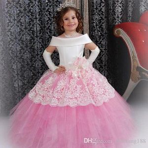 Vestidos para niñas de desfile Aline cuello barco tul Vestidos para niñas de flores apliques comunión ropa para niños Vestidos dedaminha