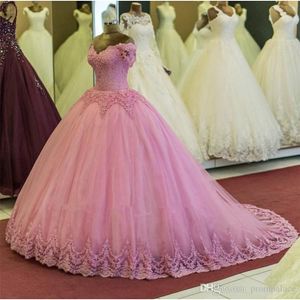 Roze Baljurk Quinceanera Jurken Off Shoulder Kant Applique Sweet 16 Prom Dresses Vestidos de Quinceañera Avondjurken