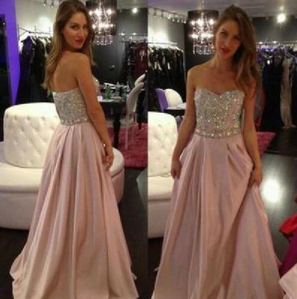 2019 rose pas cher robe de bal fête sans bretelles perles scintillantes cristal drapé robes tenue de soirée élégante robe formelle longue formelle douce 16