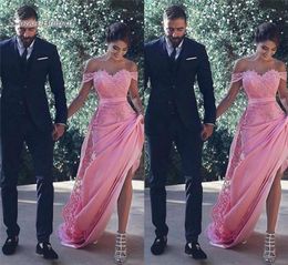 2019 Pink Off épaule avec applications Robe de bal Robe sans manches en dentelle et satin vestidos de novia robe de fête8855007