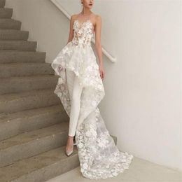 2019 plus la taille boho une ligne bohème haut bas combinaisons robes de mariée robes de mariée Abendkleider Vestido De Novia 3D-Floral Appliq270H