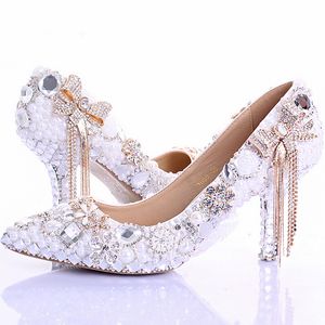 2019 Bout Pointu Talons Hauts Nouvelle Arrivée Blanc Perle Chaussures De Mariage Mère De La Mariée Chaussures Strass Confortable Performance Chaussures