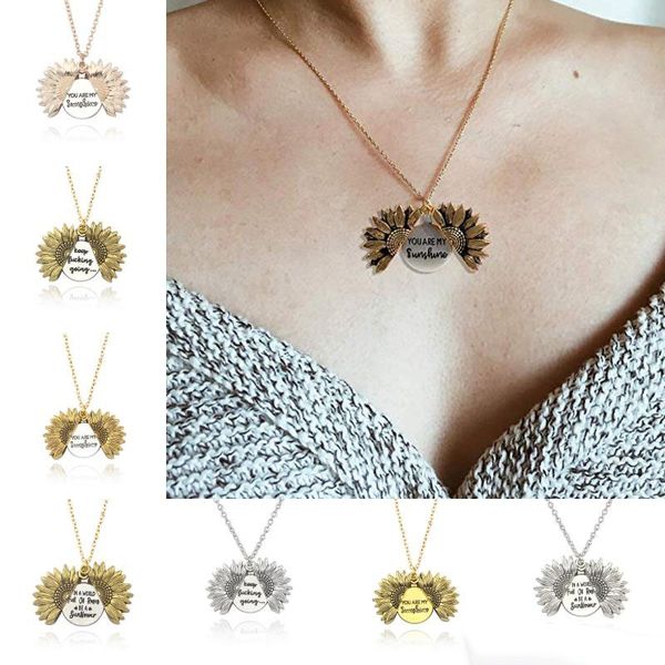 2019 Populaire Femmes Collier Vous Êtes Mon Soleil Ouvert Médaillon Tournesol Double Couche Lettrage Colliers Court Clavicule Chaîne Bijoux