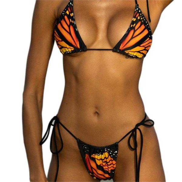 2019 Bikini estampado de dos piezas para mujer Nueva copa triangular sexy Playa Cintura baja Traje de baño en forma de T Drag QJ3047 P230525