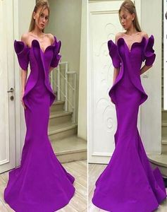 2019 Purple Organza Stain Dubai Arabische offshoulder Mermaid -jurken feestavond slijtage trompet backless gelegenheid prom dres4462230