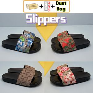 Mode Slippers Mannen Vrouwen Slides Stripe Slide Rubber Zwart Web Sandalen Bloom In elkaar grijpende G Leer Matelasse Rode Heren Slipper Schoenen Met Doos