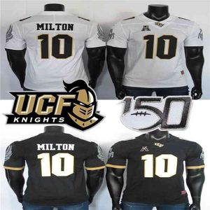 2019 Zeldzame UCF Knights Jerseys 10 McKenzie Milton Jersey Zwart Wit College Voetbal Jersey Gestikt 150e Fiesta Bowl Patch