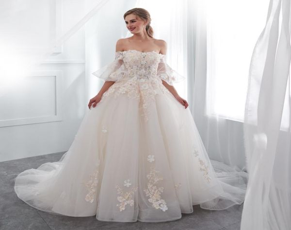 2019 Real Garden 3d Fleurs au large de l'épaule manches courtes robes de mariée arabe modestes lacet up corset robes de mariée country wedding6778151