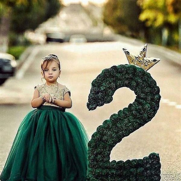 2019 Imagen real de encaje de tul Vestidos para niñas de flores Joya Cuello Niñas pequeñas Vestidos de baile Con cordones en la espalda Niños largos Cumpleaños princesa 281Y