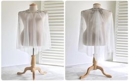 2019 Echte foto kralen bruiloft wrap kant zachte tule mode op maat gemaakte goedkope bruids jassen voor bohemien trouwjurk1047038