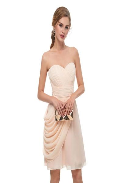 2019 Real pos Champagne Vestidos cortos de dama de honor cariño Sin mangas Vestido bastante formal para dama de honor gasa Boda Pa1578068