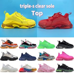 2021 Top Paris Casual schoenen Triple-S Clear Sole Men Vrouwen Neon Green Balck Wit roze Rode Red Metallic Silver Gray Rainbow Mens Sneakers Trainers