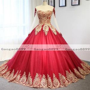 2019 robe de bal rouge Mexique robes de Quinceanera appliques de dentelle d'or Sweet 16 robes robes de bal plus la taille à lacets robes de quin275W